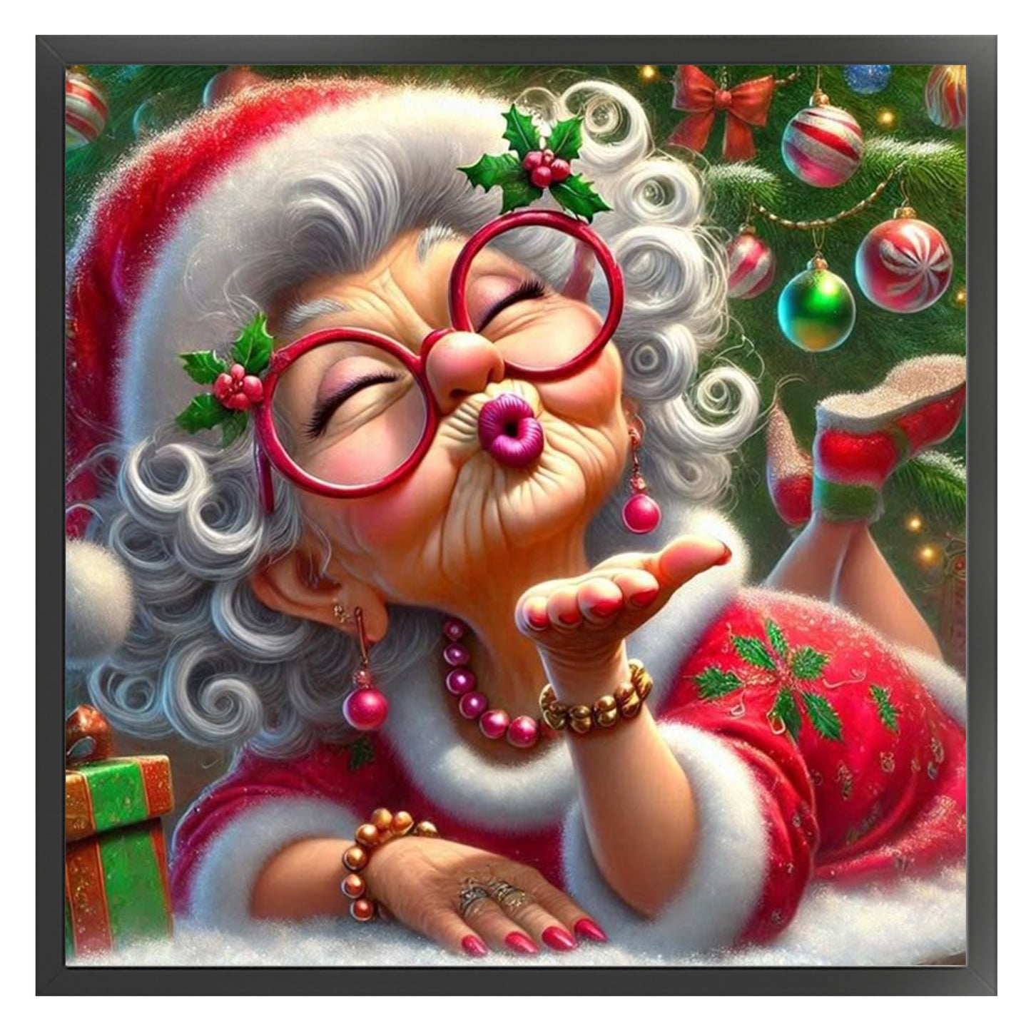 Christmas Grandma - Full 11CT Stamped Cross Stitch 40x40CM - Huacan