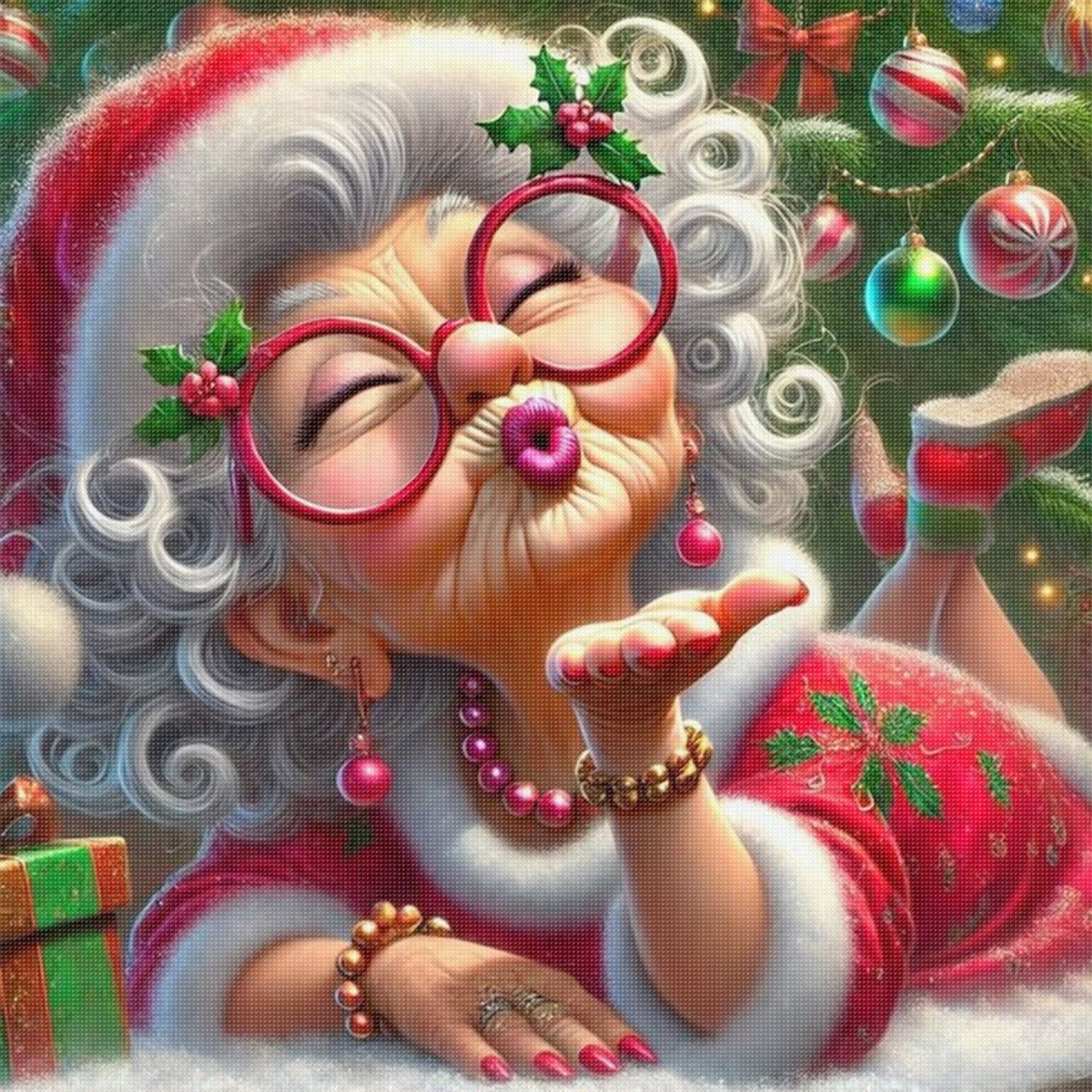 Christmas Grandma - Full 11CT Stamped Cross Stitch 40x40CM - Huacan