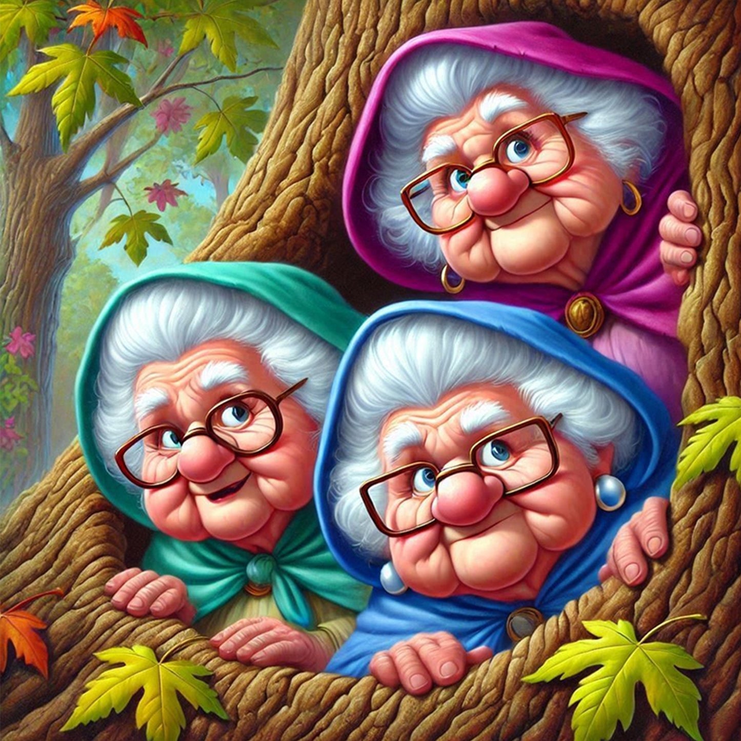 Grandma In Tree Hole - Full 11CT Stamped Cross Stitch 40x40CM - Huacan