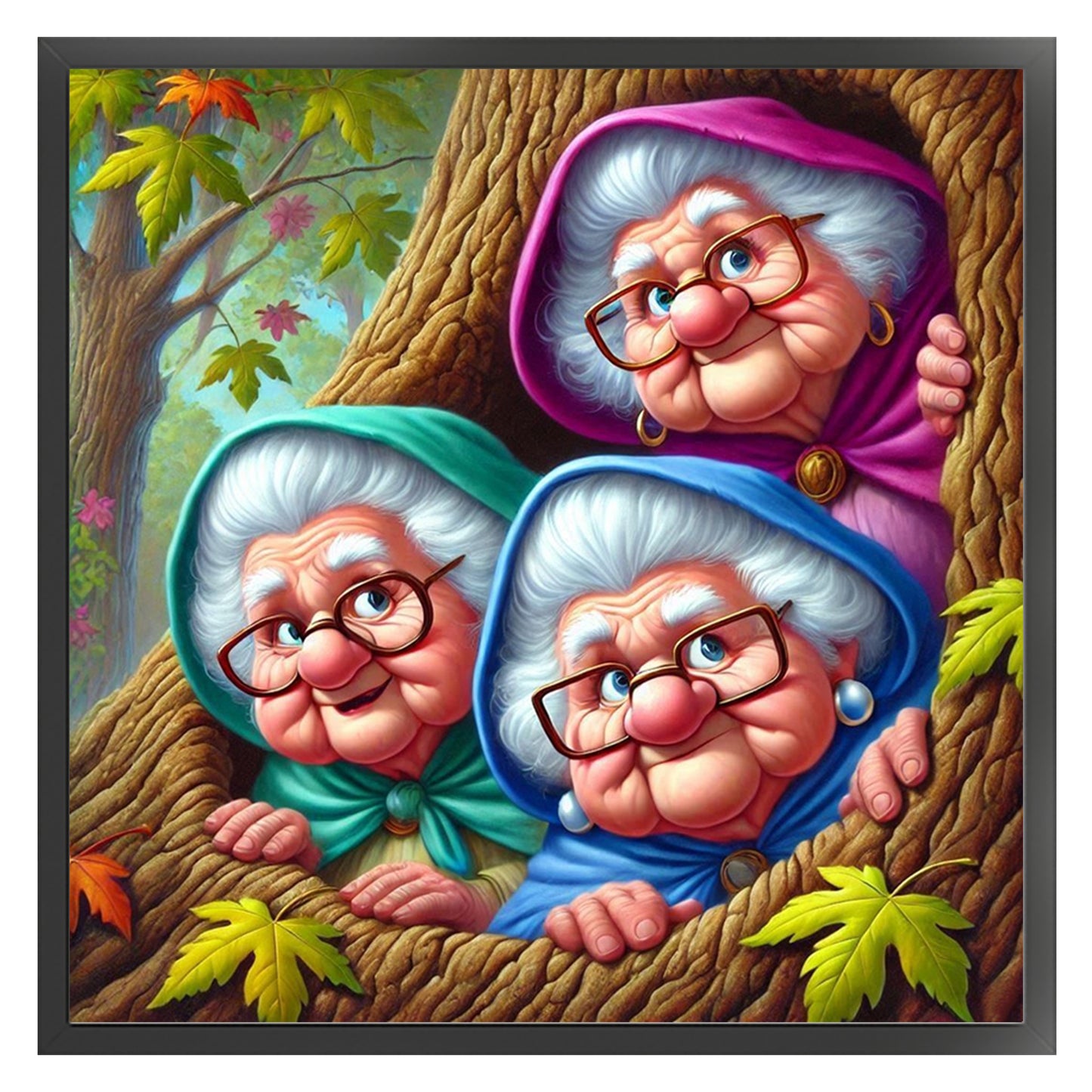 Grandma In Tree Hole - Full 11CT Stamped Cross Stitch 40x40CM - Huacan