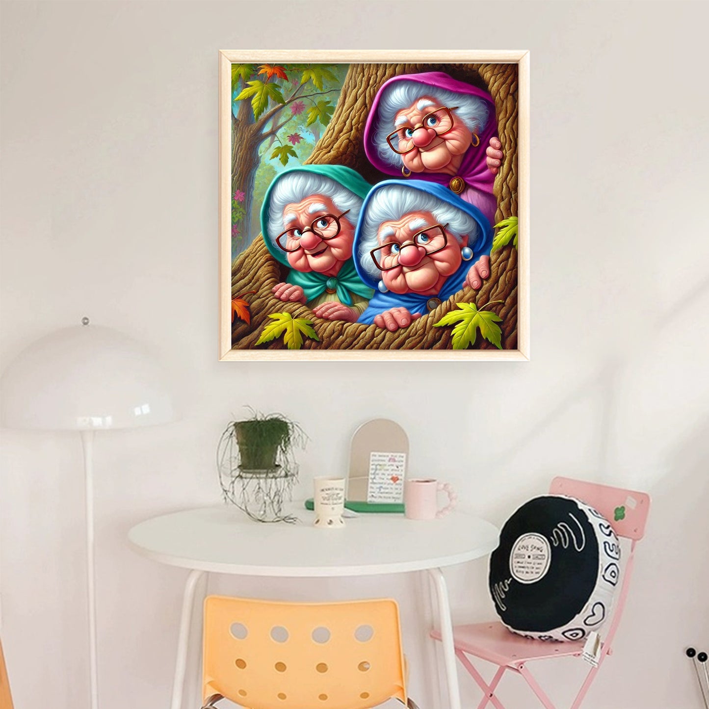 Grandma In Tree Hole - Full 11CT Stamped Cross Stitch 40x40CM - Huacan