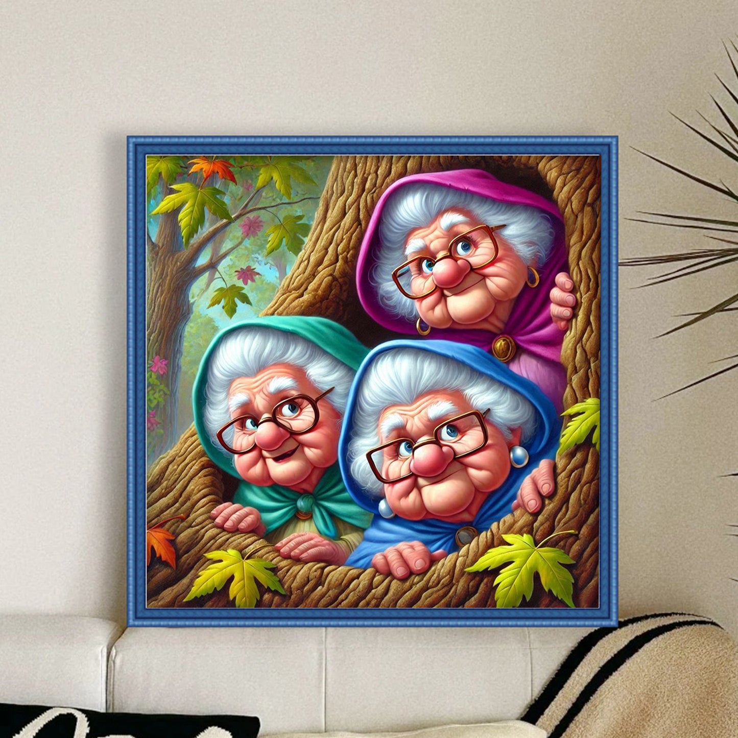 Grandma In Tree Hole - Full 11CT Stamped Cross Stitch 40x40CM - Huacan