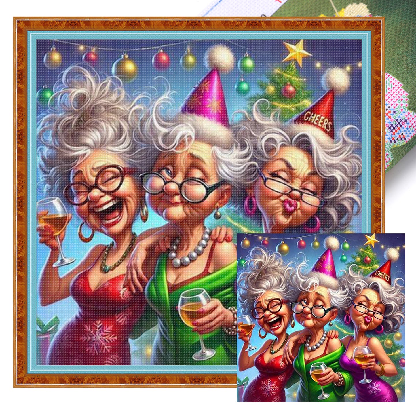 Grandma At Party - Full 11CT Stamped Cross Stitch 40x40CM - Huacan
