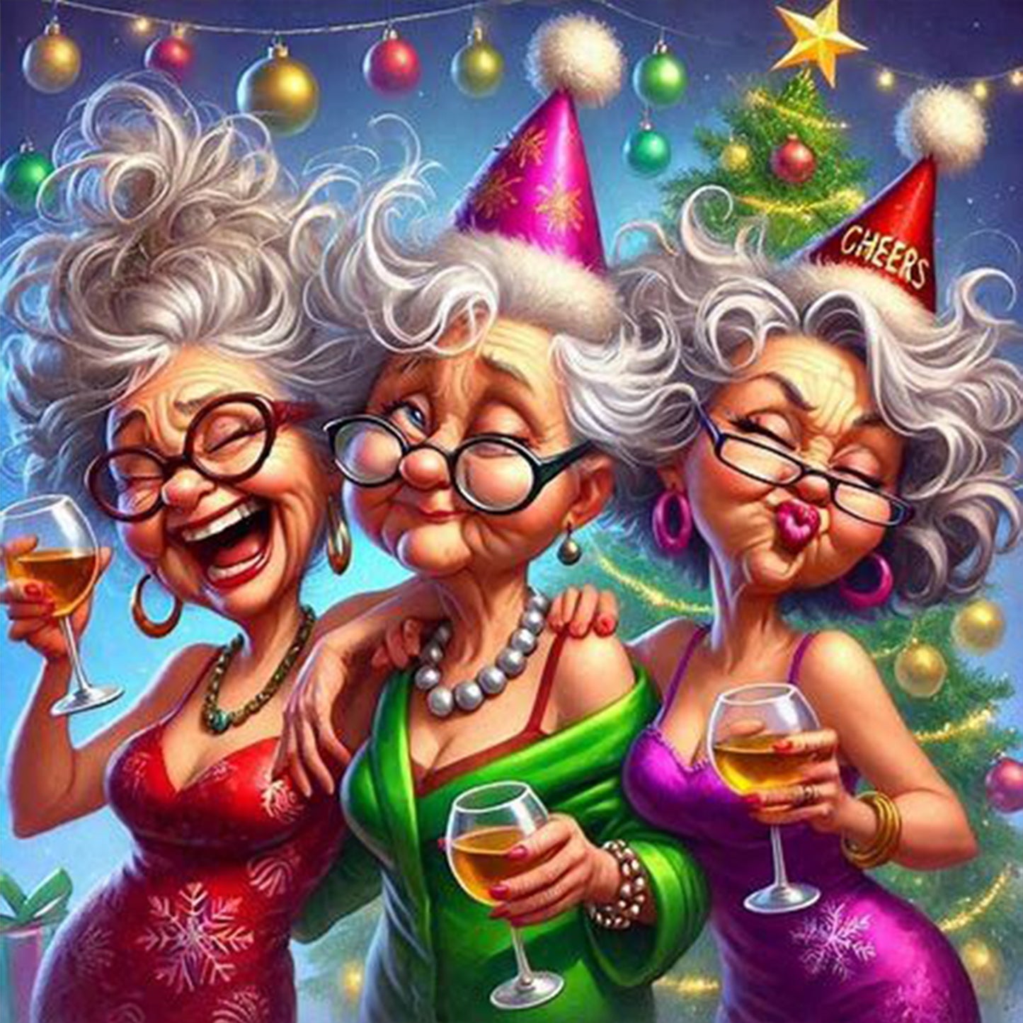 Grandma At Party - Full 11CT Stamped Cross Stitch 40x40CM - Huacan