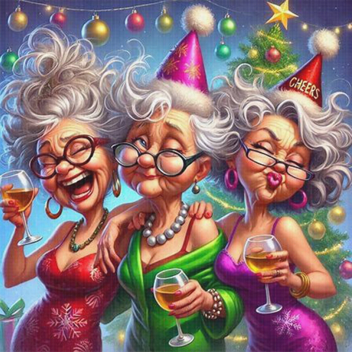 Grandma At Party - Full 11CT Stamped Cross Stitch 40x40CM - Huacan