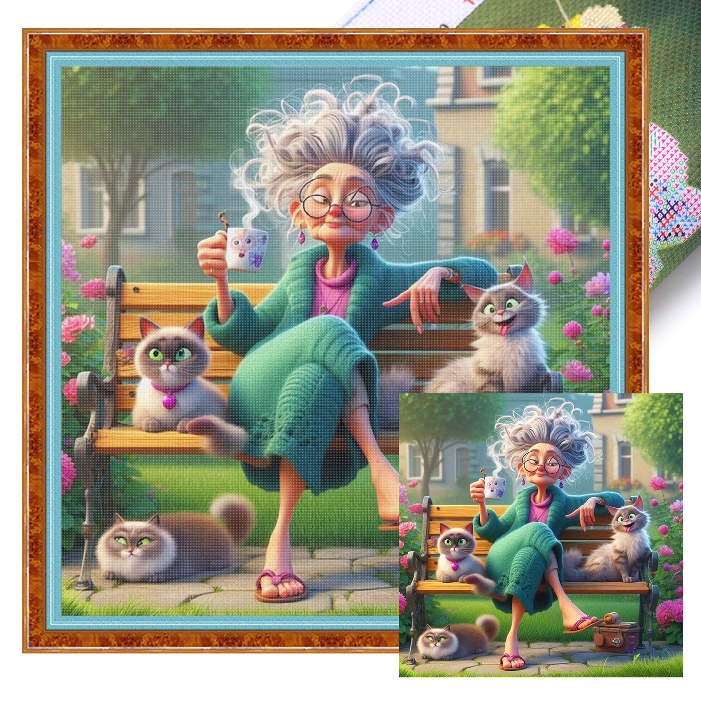 Grandma On Chair - Full 11CT Stamped Cross Stitch 40x40CM - Huacan