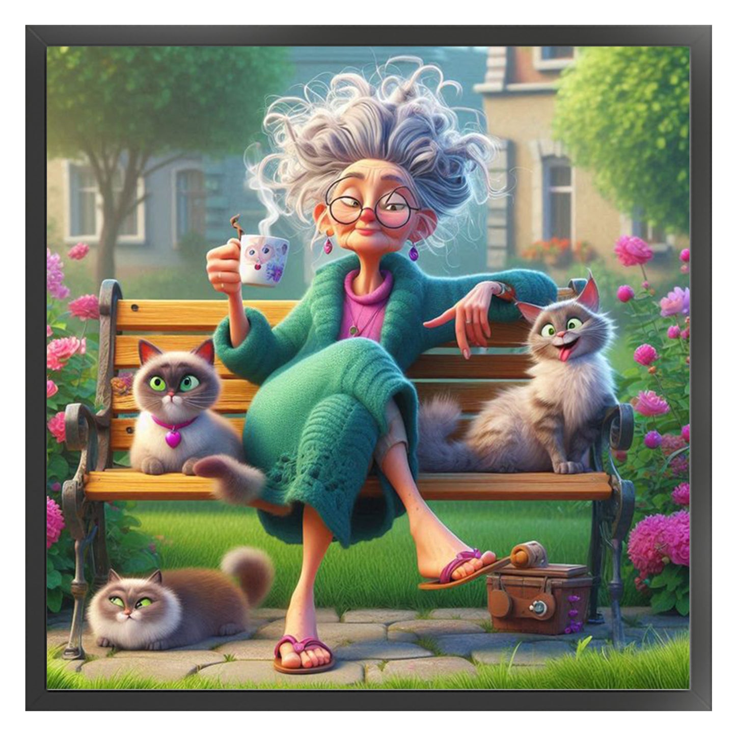 Grandma On Chair - Full 11CT Stamped Cross Stitch 40x40CM - Huacan