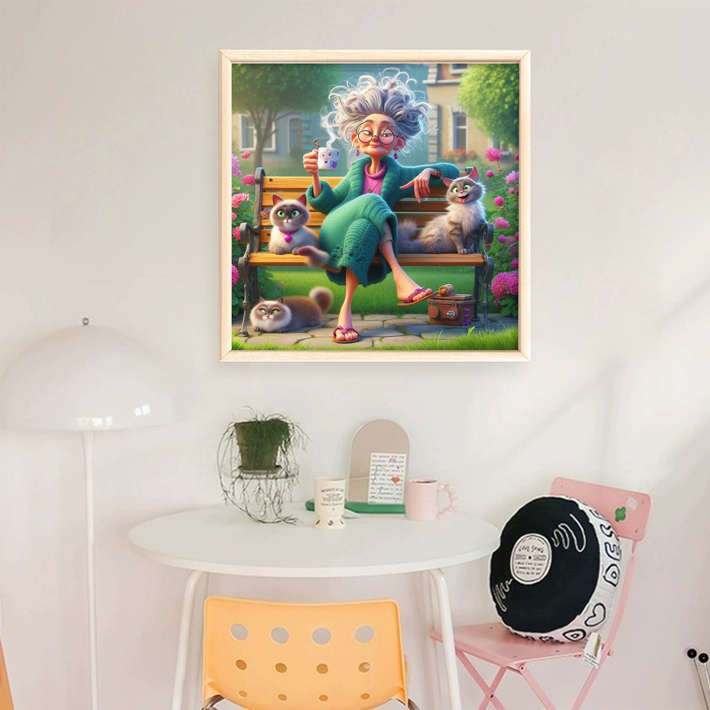 Grandma On Chair - Full 11CT Stamped Cross Stitch 40x40CM - Huacan