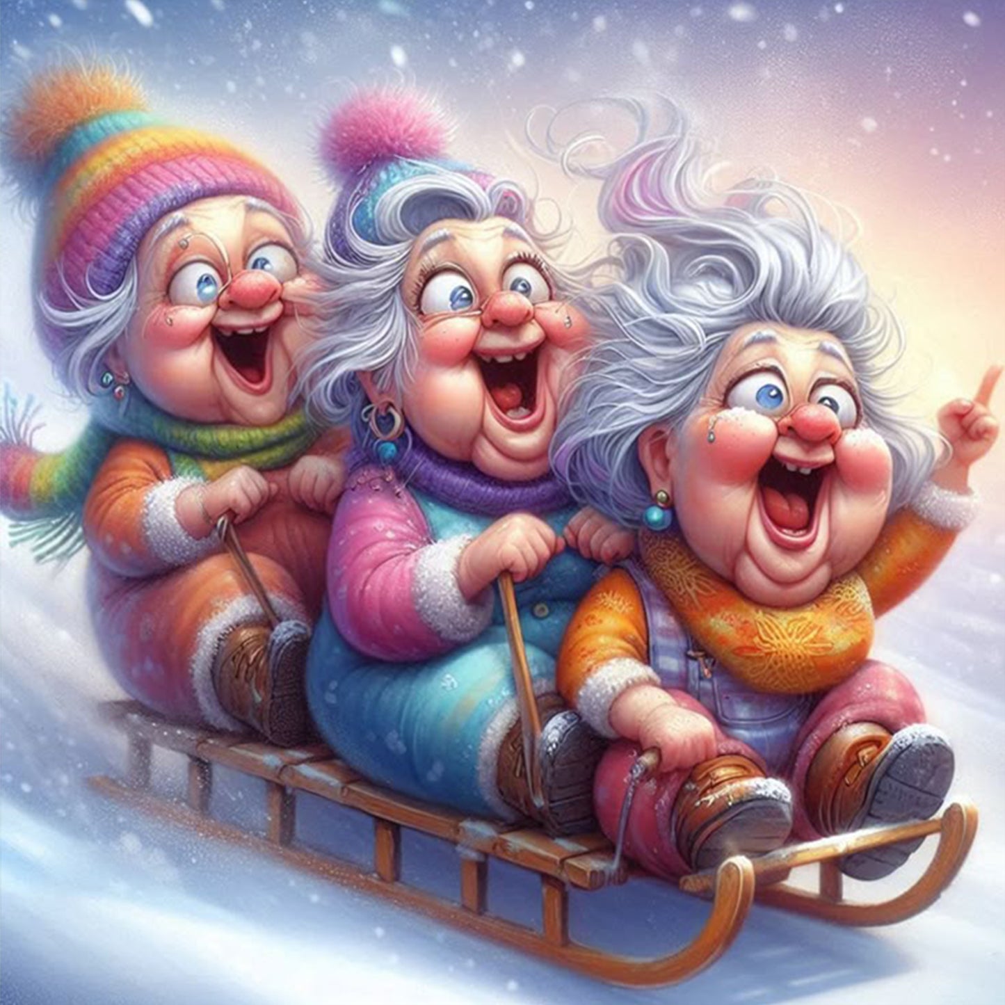 Grandmas Skiing - Full 11CT Stamped Cross Stitch 40x40CM - Huacan