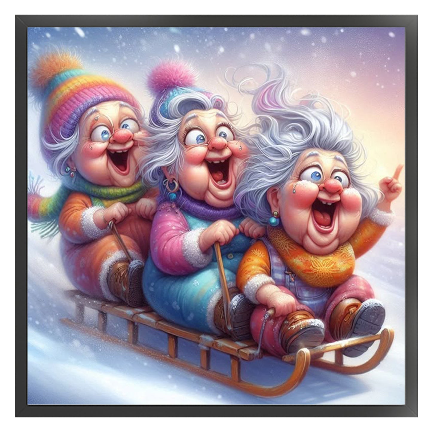 Grandmas Skiing - Full 11CT Stamped Cross Stitch 40x40CM - Huacan
