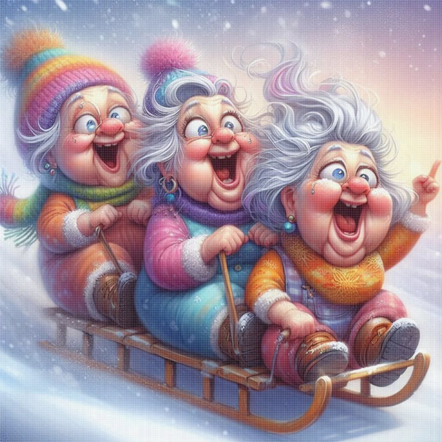 Grandmas Skiing - Full 11CT Stamped Cross Stitch 40x40CM - Huacan
