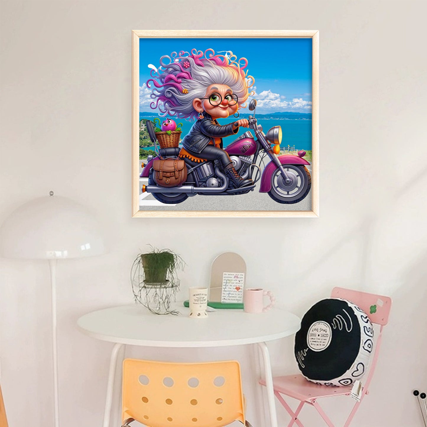 Grandma Riding Motorcycle - Full 11CT Stamped Cross Stitch 40x40CM - Huacan