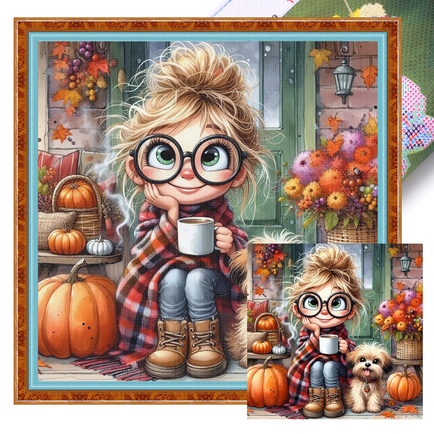 Girl And Dog - Full 11CT Stamped Cross Stitch 40x40CM - Huacan
