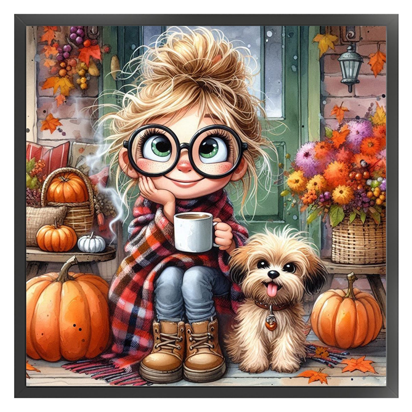 Girl And Dog - Full 11CT Stamped Cross Stitch 40x40CM - Huacan