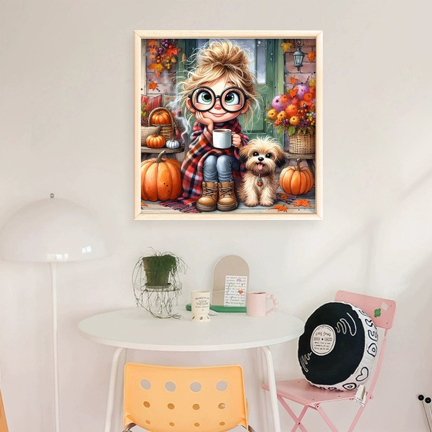 Girl And Dog - Full 11CT Stamped Cross Stitch 40x40CM - Huacan