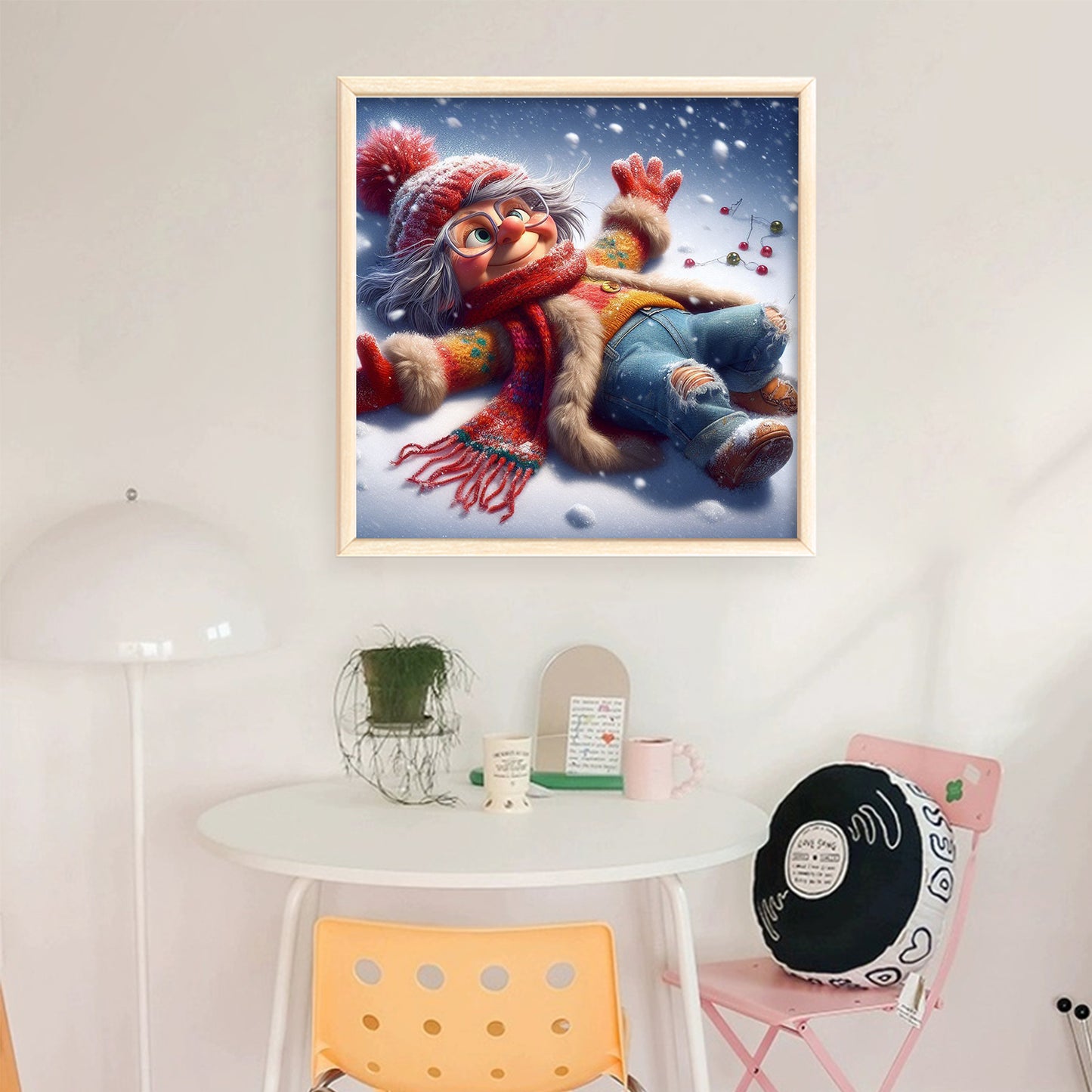 Grandma In Snow - Full 11CT Stamped Cross Stitch 40x40CM - Huacan