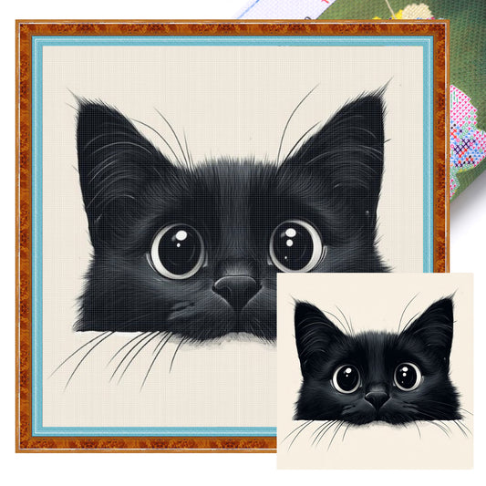 Black Cat - Full 18CT Stamped Cross Stitch 20x20CM - Huacan
