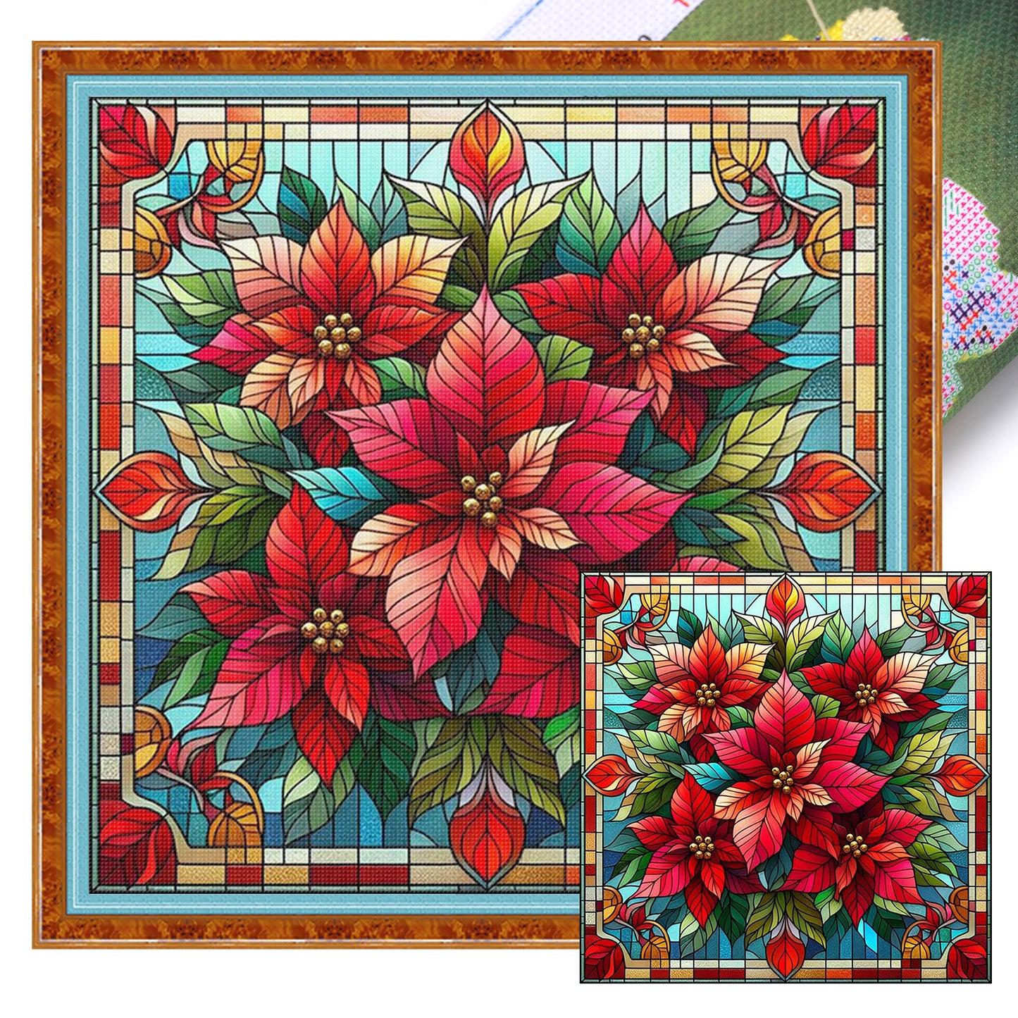 Christmas Flower - Full 11CT Stamped Cross Stitch 45x45CM - Huacan