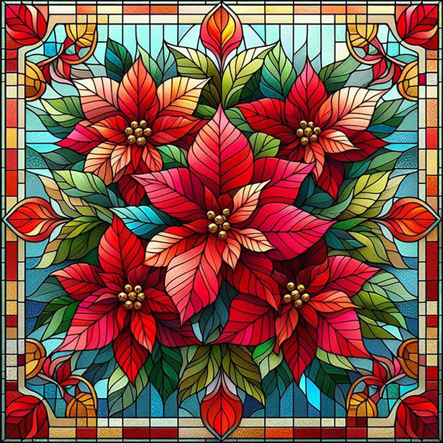 Christmas Flower - Full 11CT Stamped Cross Stitch 45x45CM - Huacan