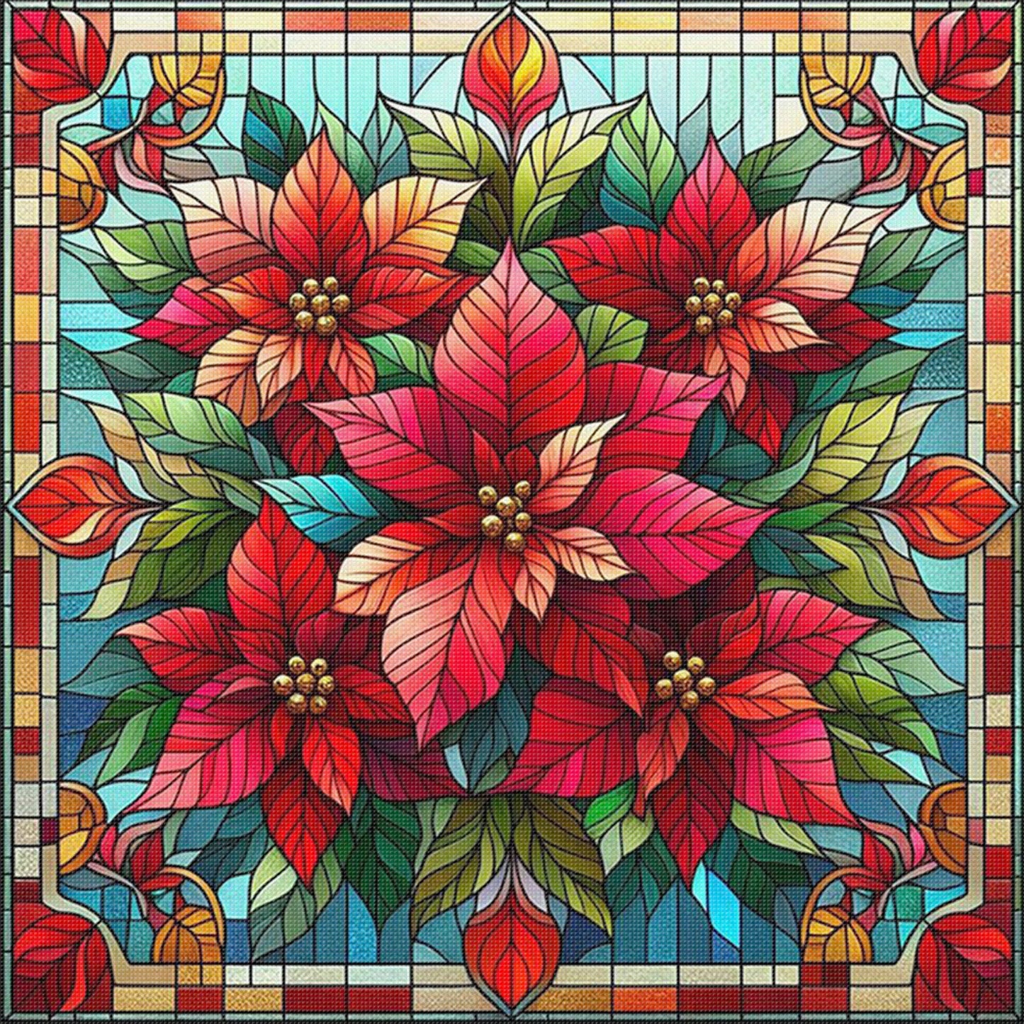 Christmas Flower - Full 11CT Stamped Cross Stitch 45x45CM - Huacan