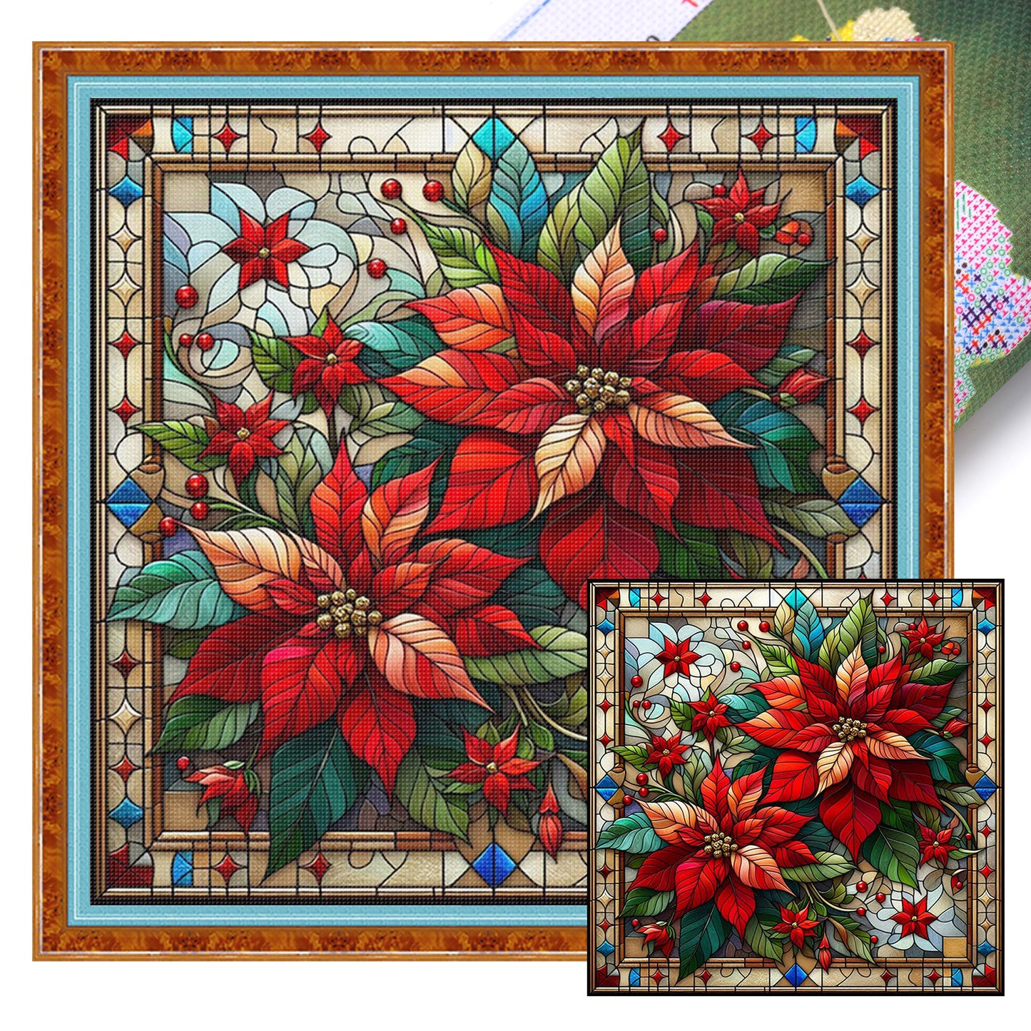 Christmas Flower - Full 11CT Stamped Cross Stitch 45x45CM - Huacan