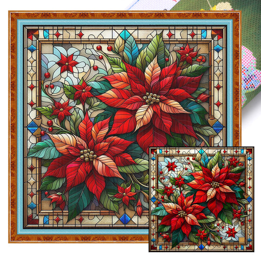 Christmas Flower - Full 11CT Stamped Cross Stitch 45x45CM - Huacan