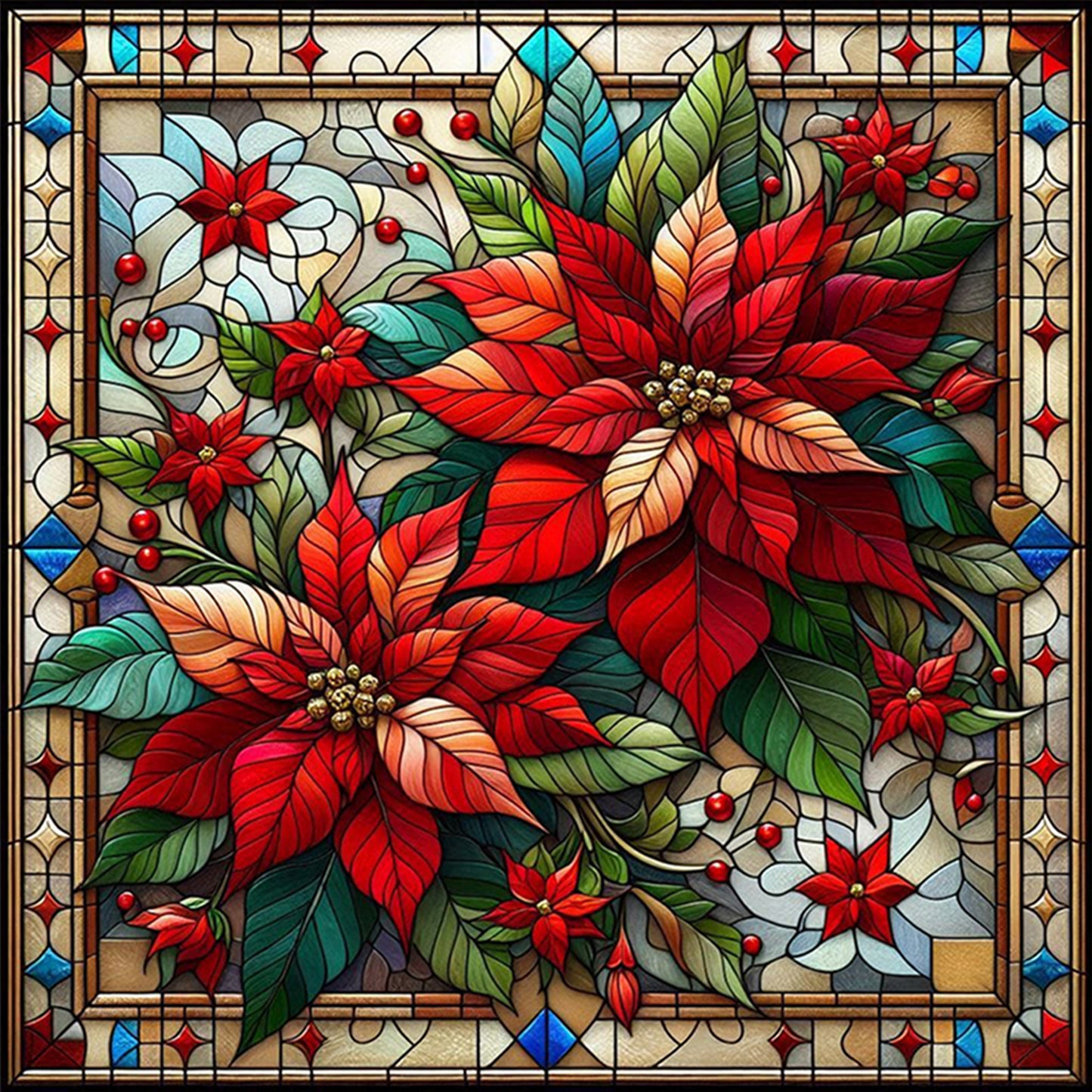 Christmas Flower - Full 11CT Stamped Cross Stitch 45x45CM - Huacan