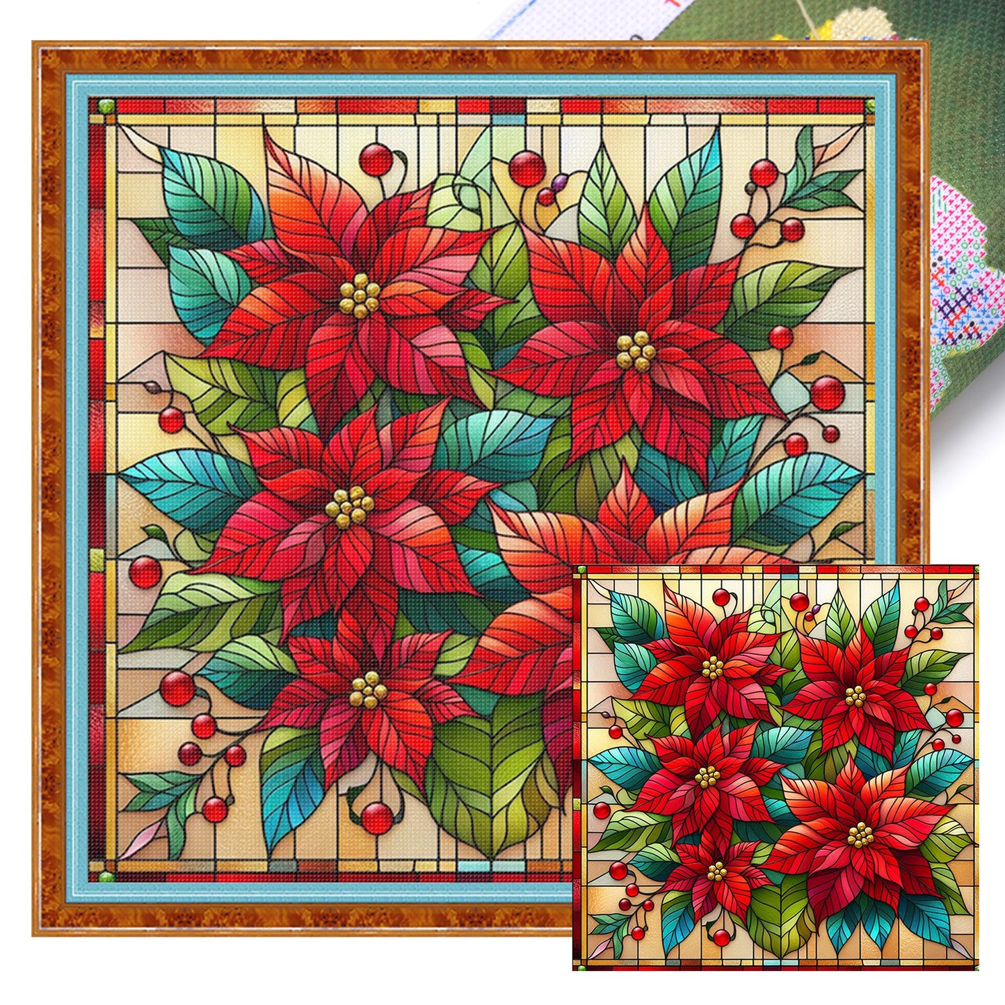 Christmas Flower - Full 11CT Stamped Cross Stitch 45x45CM - Huacan