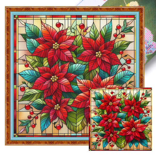 Christmas Flower - Full 11CT Stamped Cross Stitch 45x45CM - Huacan