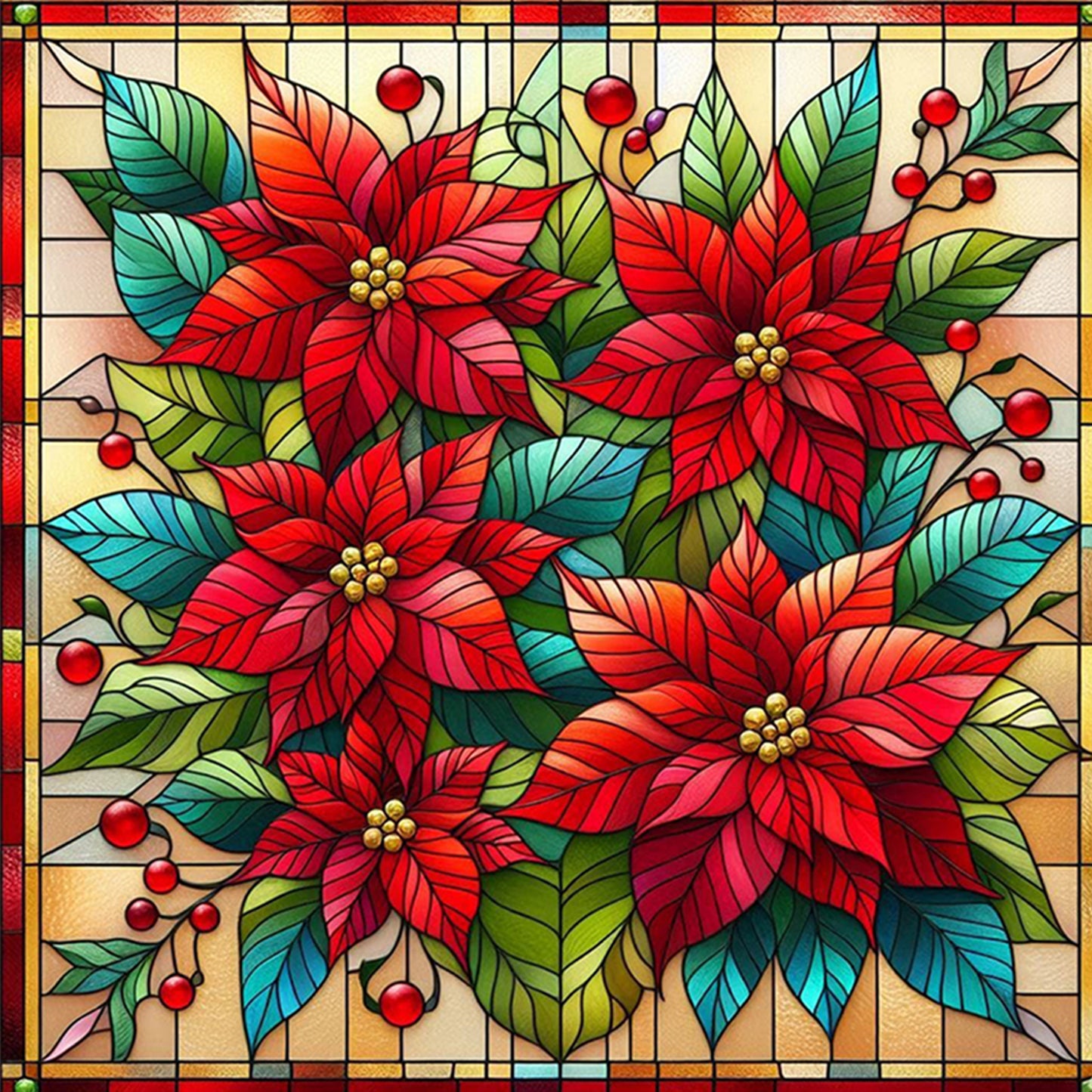 Christmas Flower - Full 11CT Stamped Cross Stitch 45x45CM - Huacan