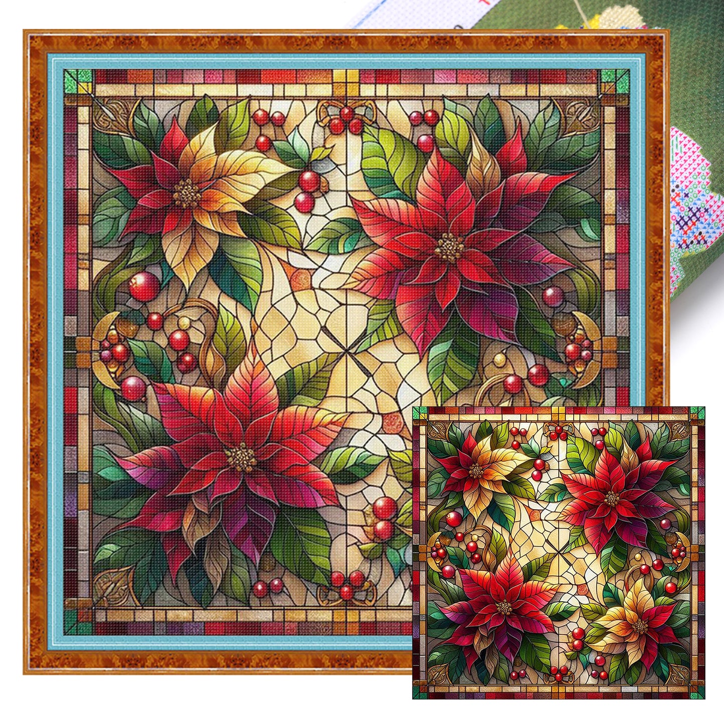 Christmas Flower - Full 11CT Stamped Cross Stitch 45x45CM - Huacan