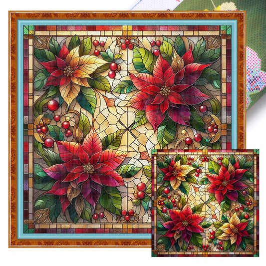 Christmas Flower - Full 11CT Stamped Cross Stitch 45x45CM - Huacan