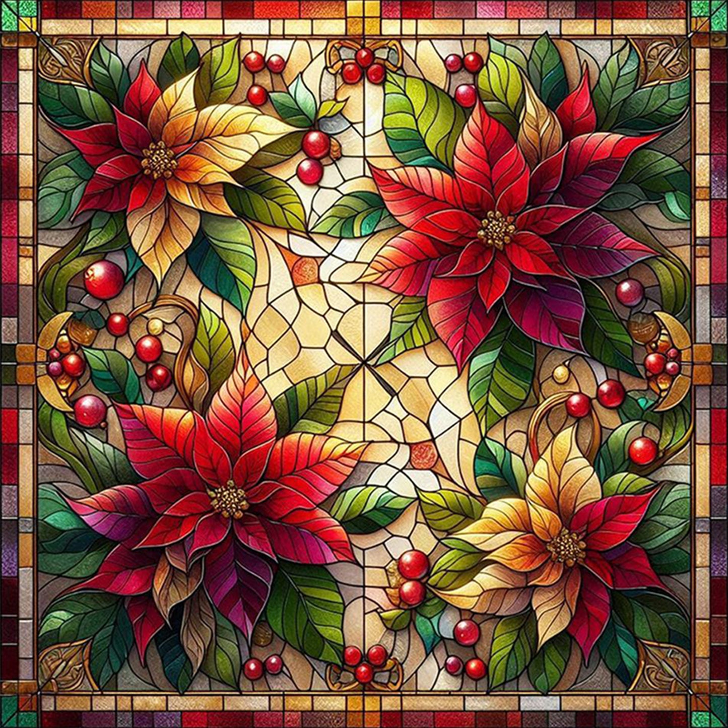 Christmas Flower - Full 11CT Stamped Cross Stitch 45x45CM - Huacan