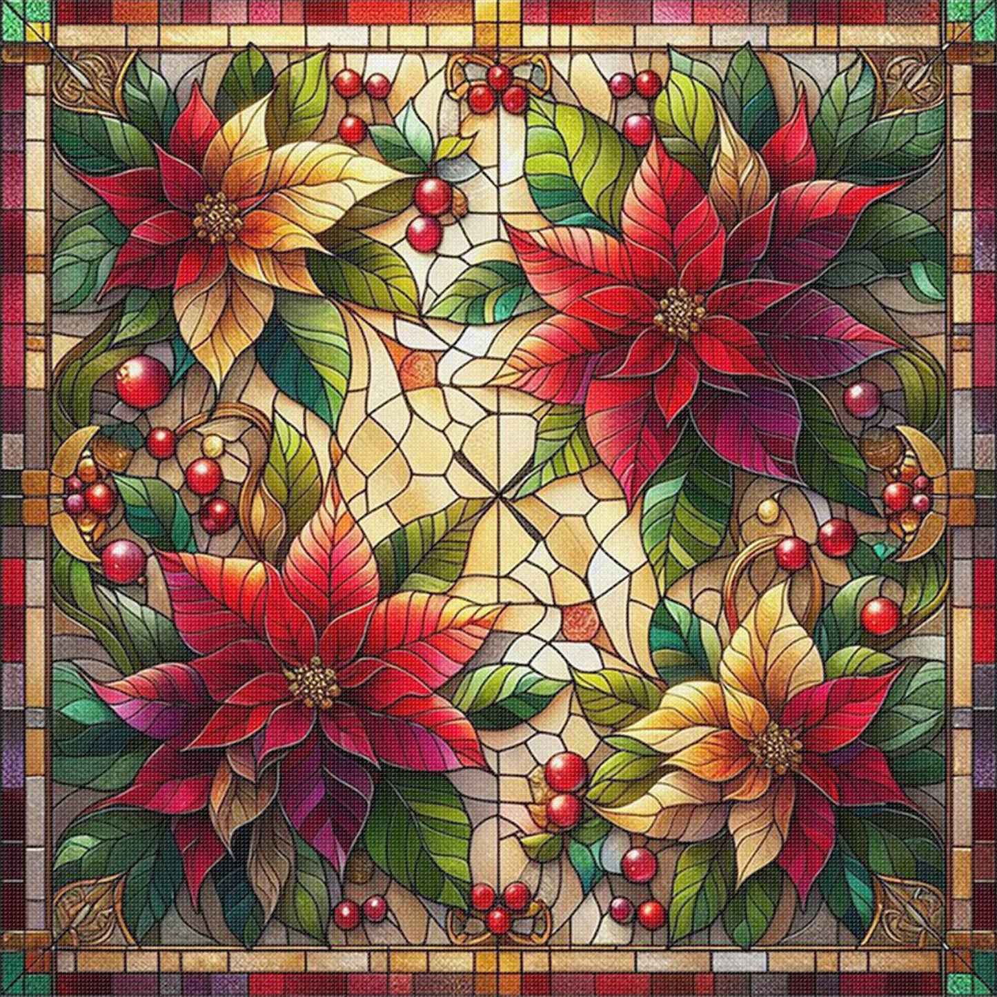 Christmas Flower - Full 11CT Stamped Cross Stitch 45x45CM - Huacan