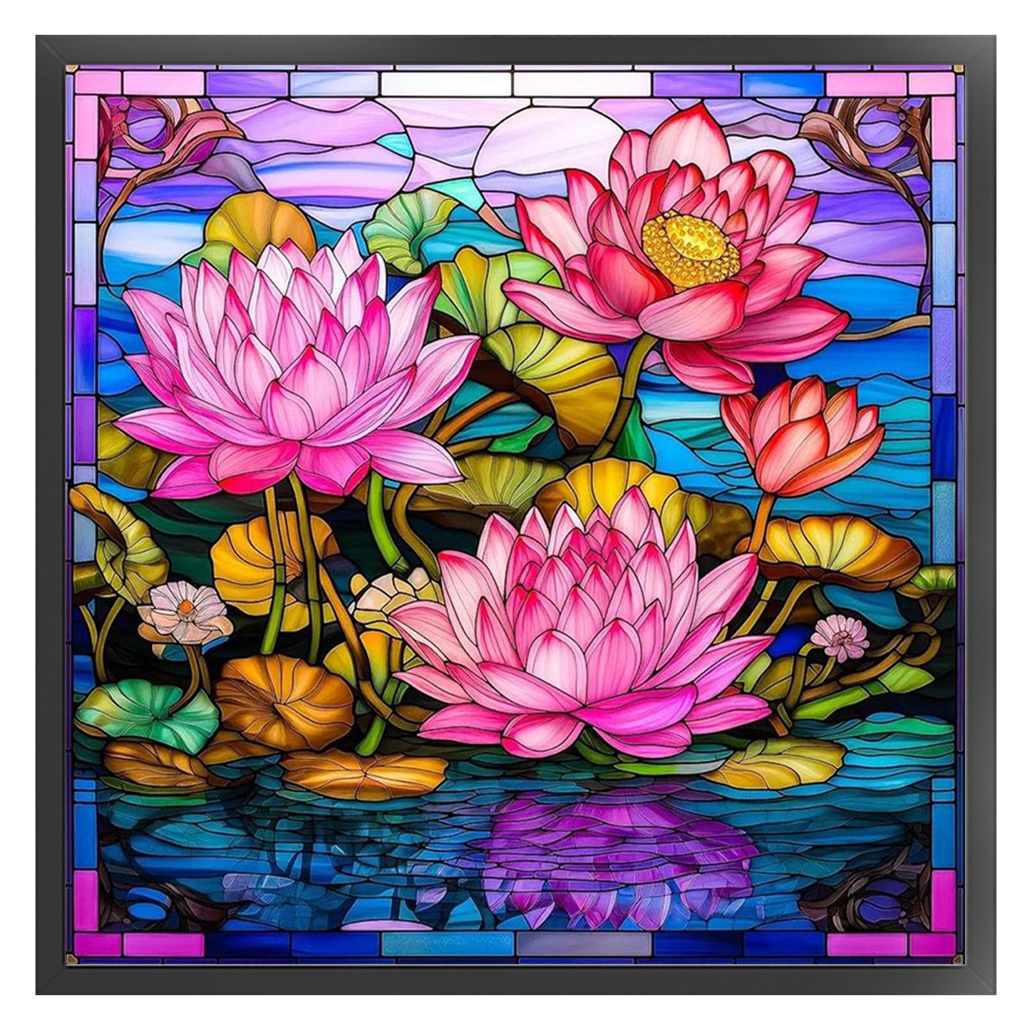 Stained Glass - Lotus - Full 11CT Stamped Cross Stitch 45x45CM - Huacan