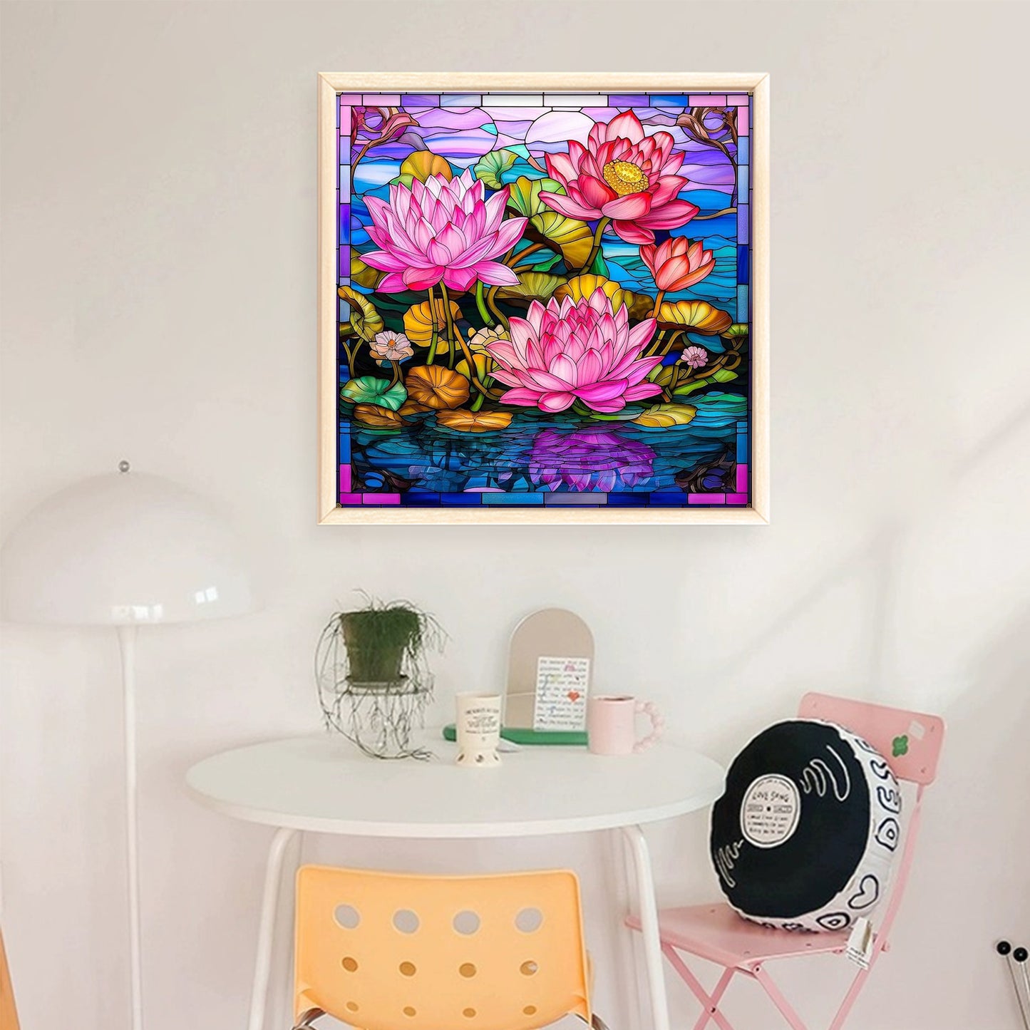 Stained Glass - Lotus - Full 11CT Stamped Cross Stitch 45x45CM - Huacan