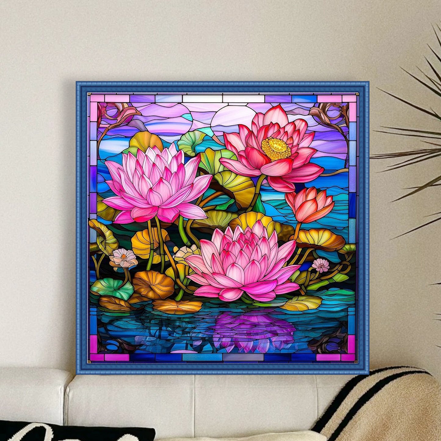 Stained Glass - Lotus - Full 11CT Stamped Cross Stitch 45x45CM - Huacan