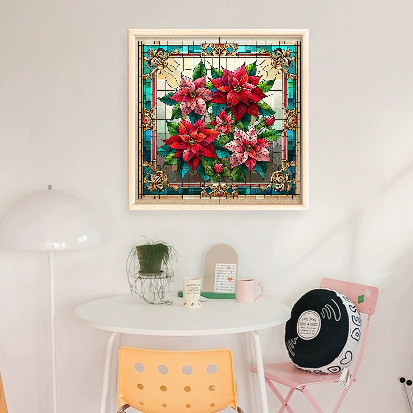 Stained Glass - Christmas Flower - Full 11CT Stamped Cross Stitch 45x45CM - Huacan