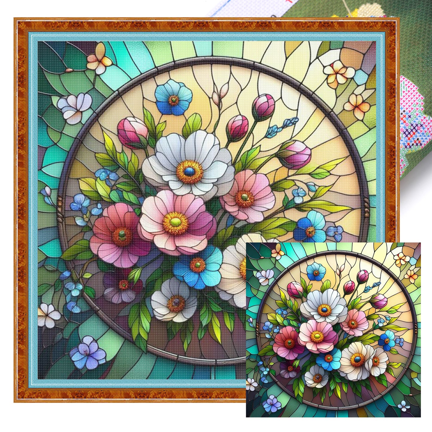 Stained Glass - Poppy - Full 11CT Stamped Cross Stitch 45x45CM - Huacan