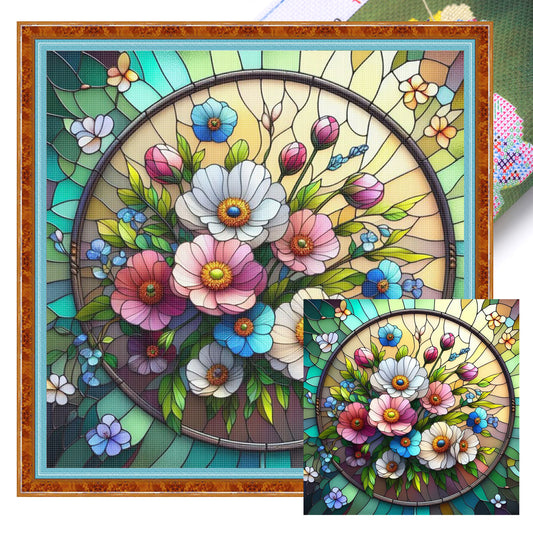 Stained Glass - Poppy - Full 11CT Stamped Cross Stitch 45x45CM - Huacan