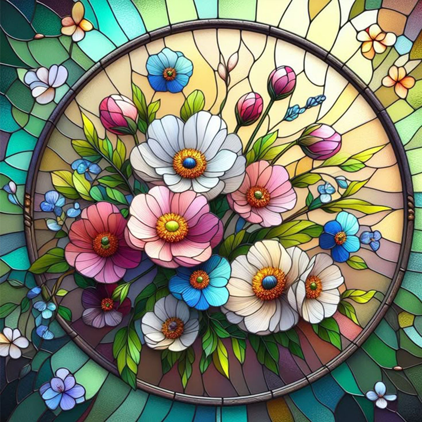 Stained Glass - Poppy - Full 11CT Stamped Cross Stitch 45x45CM - Huacan