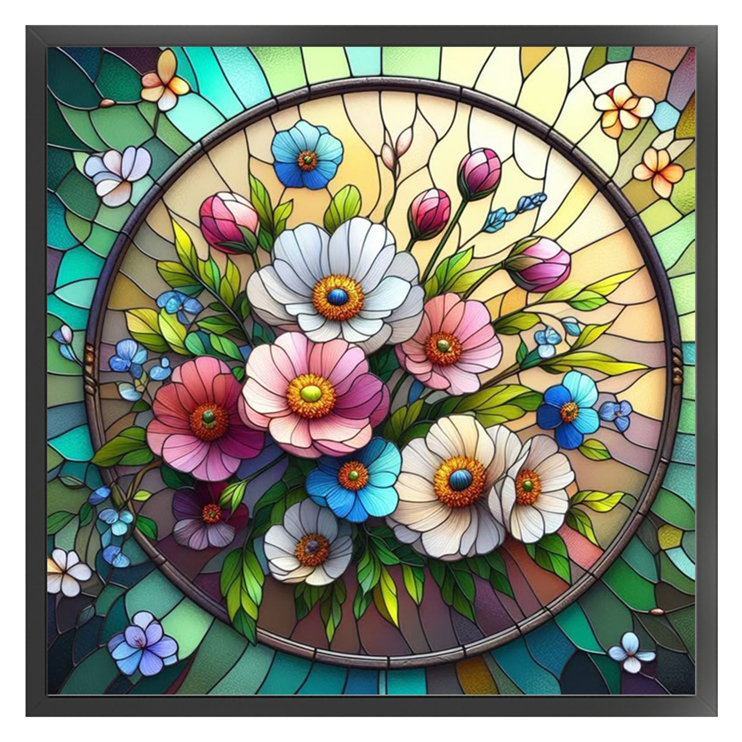 Stained Glass - Poppy - Full 11CT Stamped Cross Stitch 45x45CM - Huacan