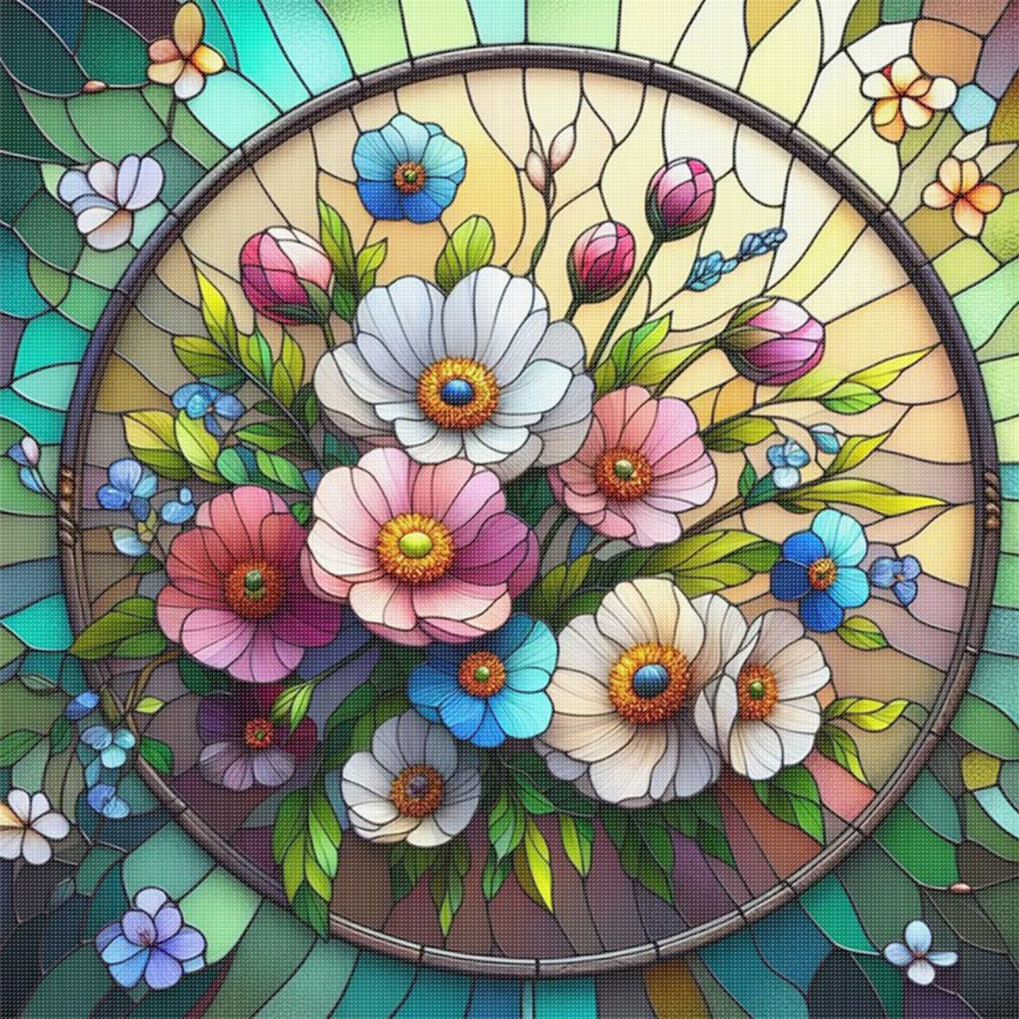 Stained Glass - Poppy - Full 11CT Stamped Cross Stitch 45x45CM - Huacan