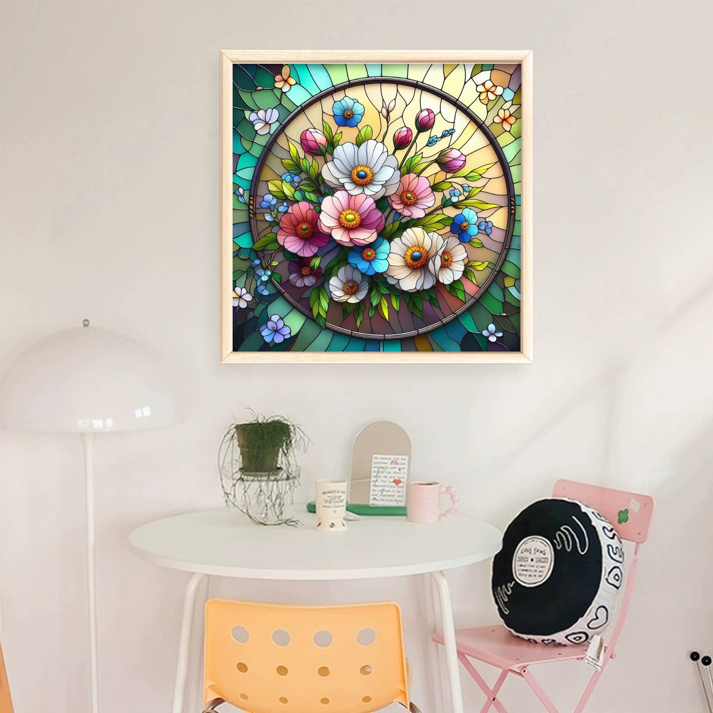 Stained Glass - Poppy - Full 11CT Stamped Cross Stitch 45x45CM - Huacan