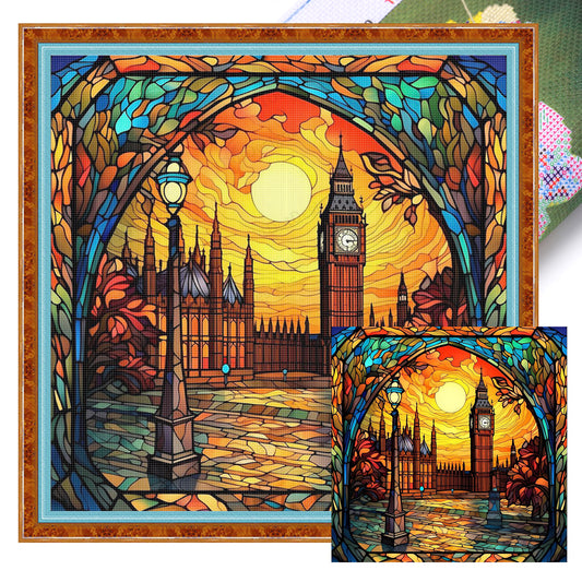 Stained Glass - Elizabeth Tower - Full 11CT Stamped Cross Stitch 45x45CM - Huacan
