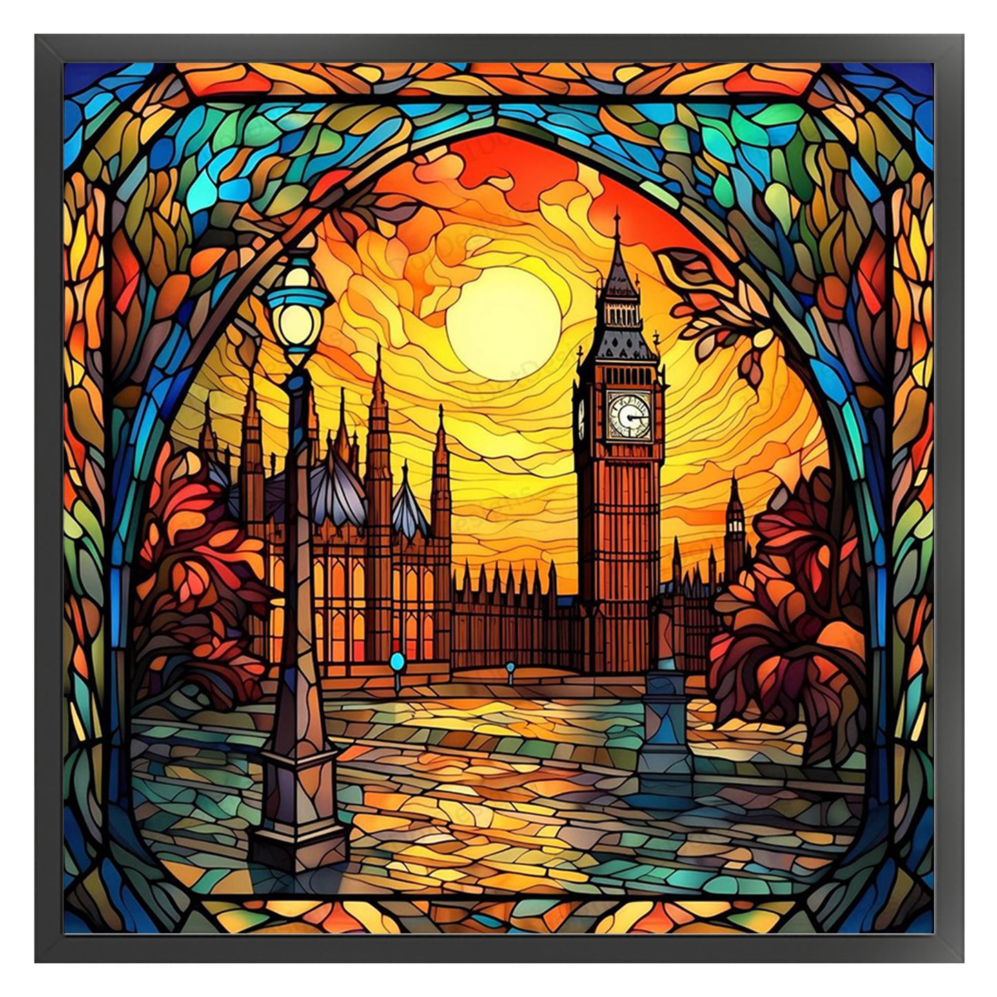 Stained Glass - Elizabeth Tower - Full 11CT Stamped Cross Stitch 45x45CM - Huacan