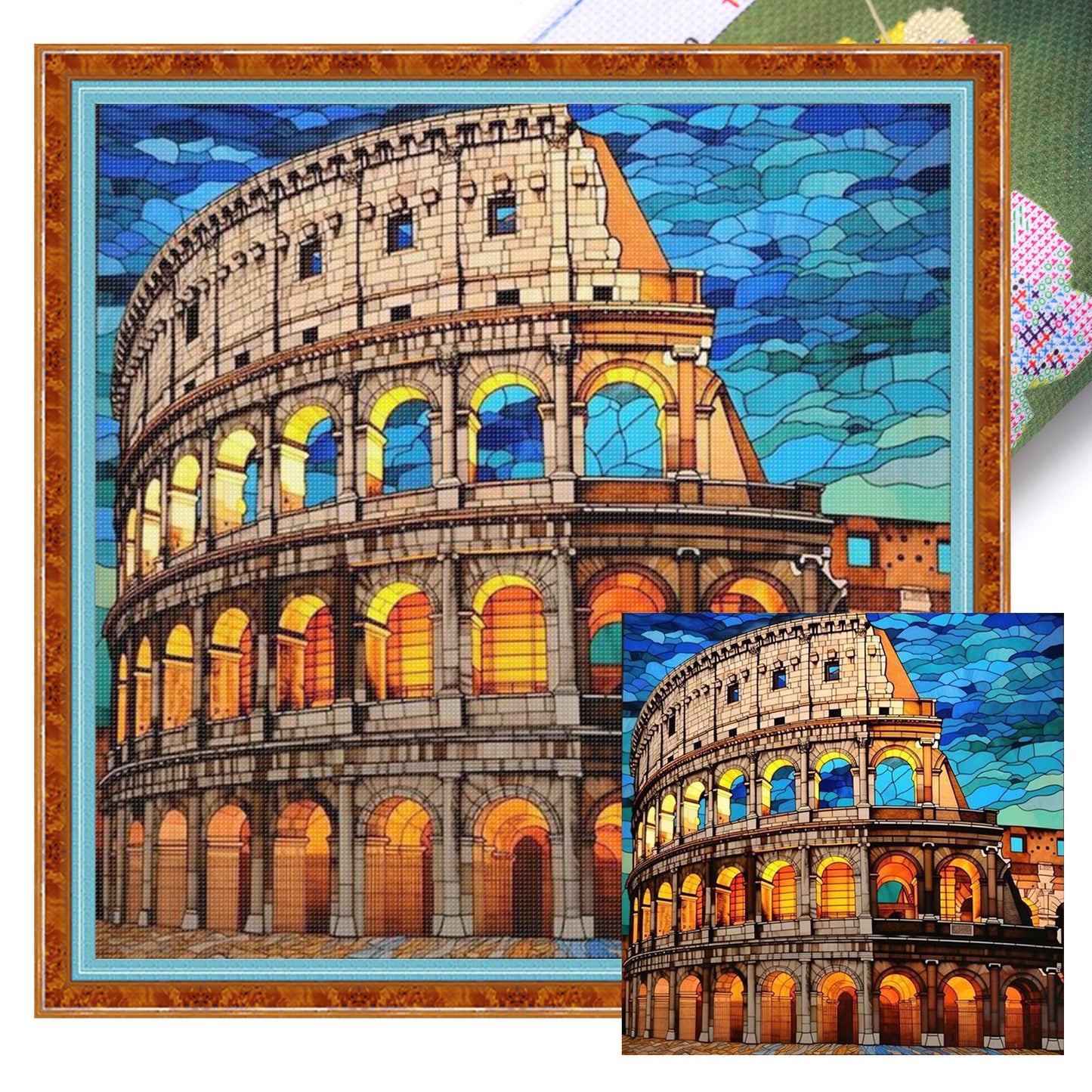 Stained Glass - Colosseum - Full 11CT Stamped Cross Stitch 45x45CM - Huacan
