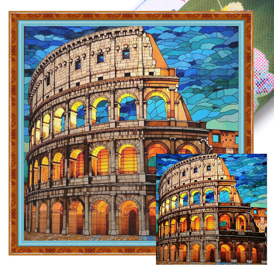 Stained Glass - Colosseum - Full 11CT Stamped Cross Stitch 45x45CM - Huacan