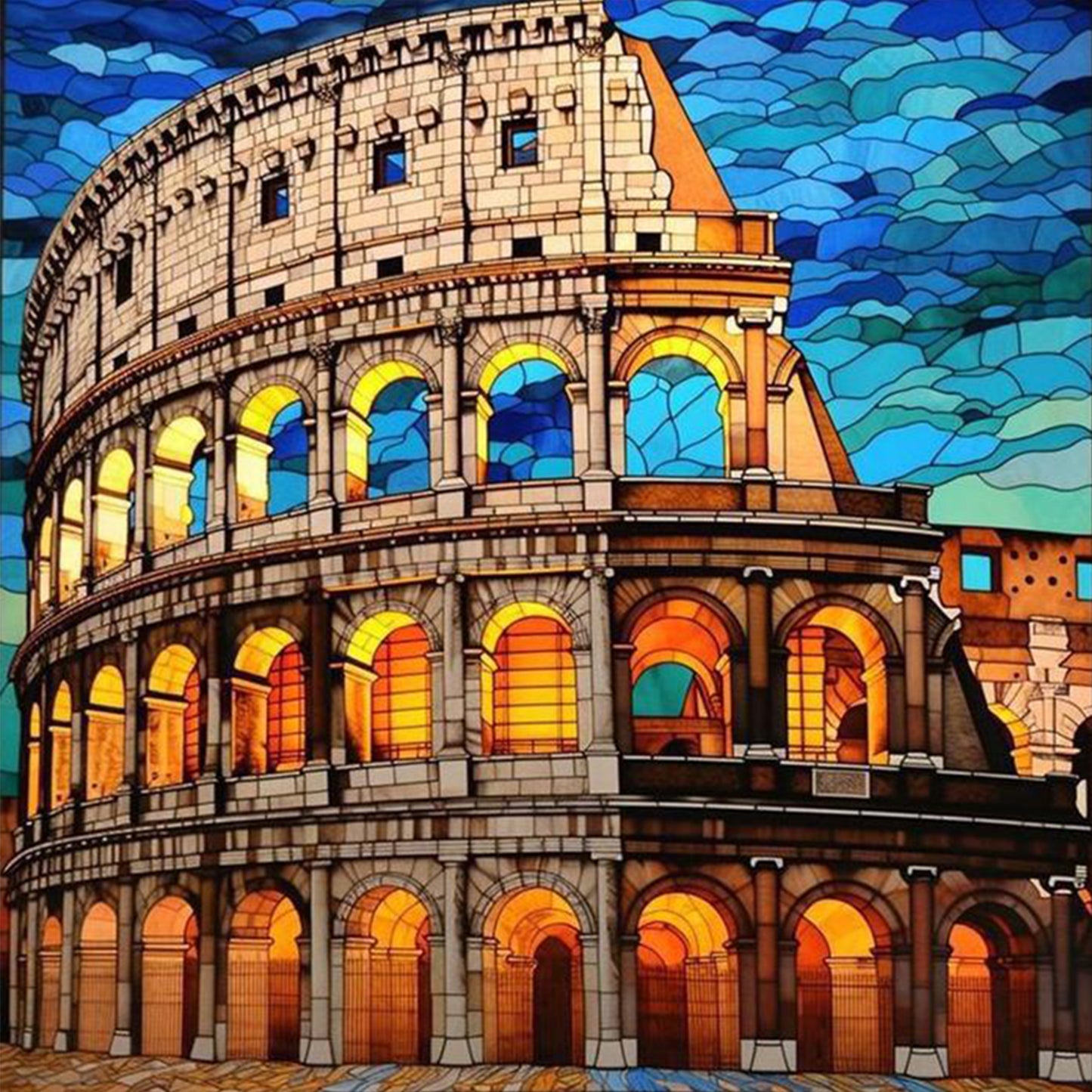Stained Glass - Colosseum - Full 11CT Stamped Cross Stitch 45x45CM - Huacan
