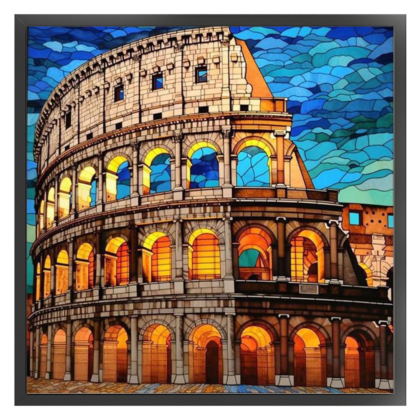 Stained Glass - Colosseum - Full 11CT Stamped Cross Stitch 45x45CM - Huacan